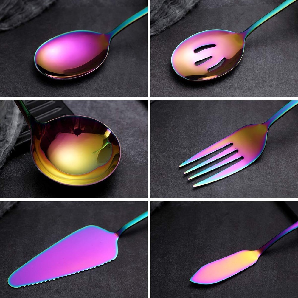 Rainbow Serving Spoons Set 6 Pieces, Serving Utensils Set Include Cake Server...