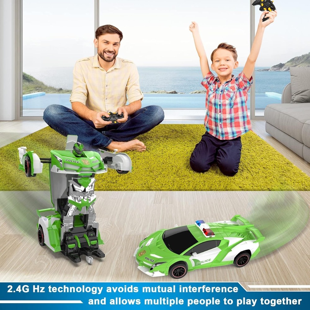 Durable Remote Control Transforming Car – Flashes LED Lights, Fun for Ages 4-12!