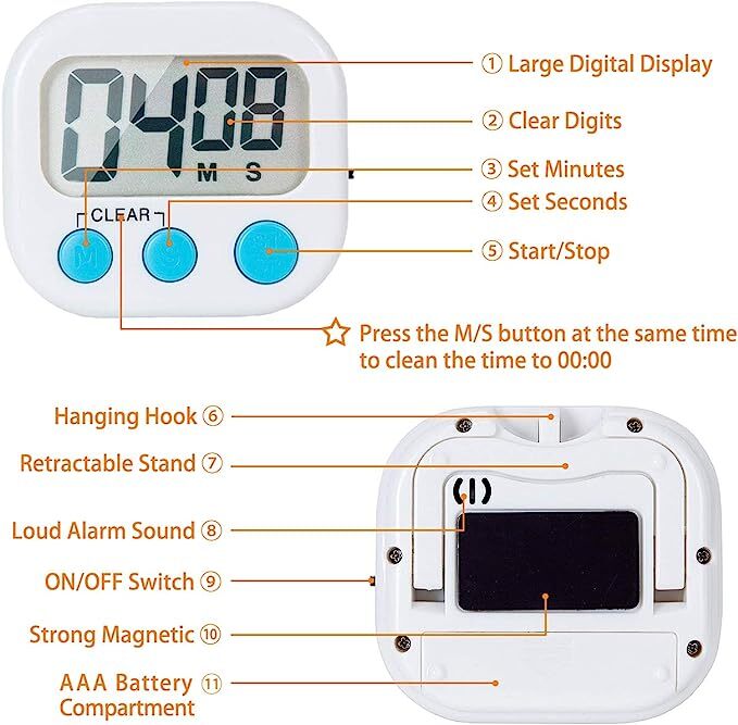 2 Pack Digital Kitchen Timer for Cooking, Magnetic Backing Stand Cooking Timers