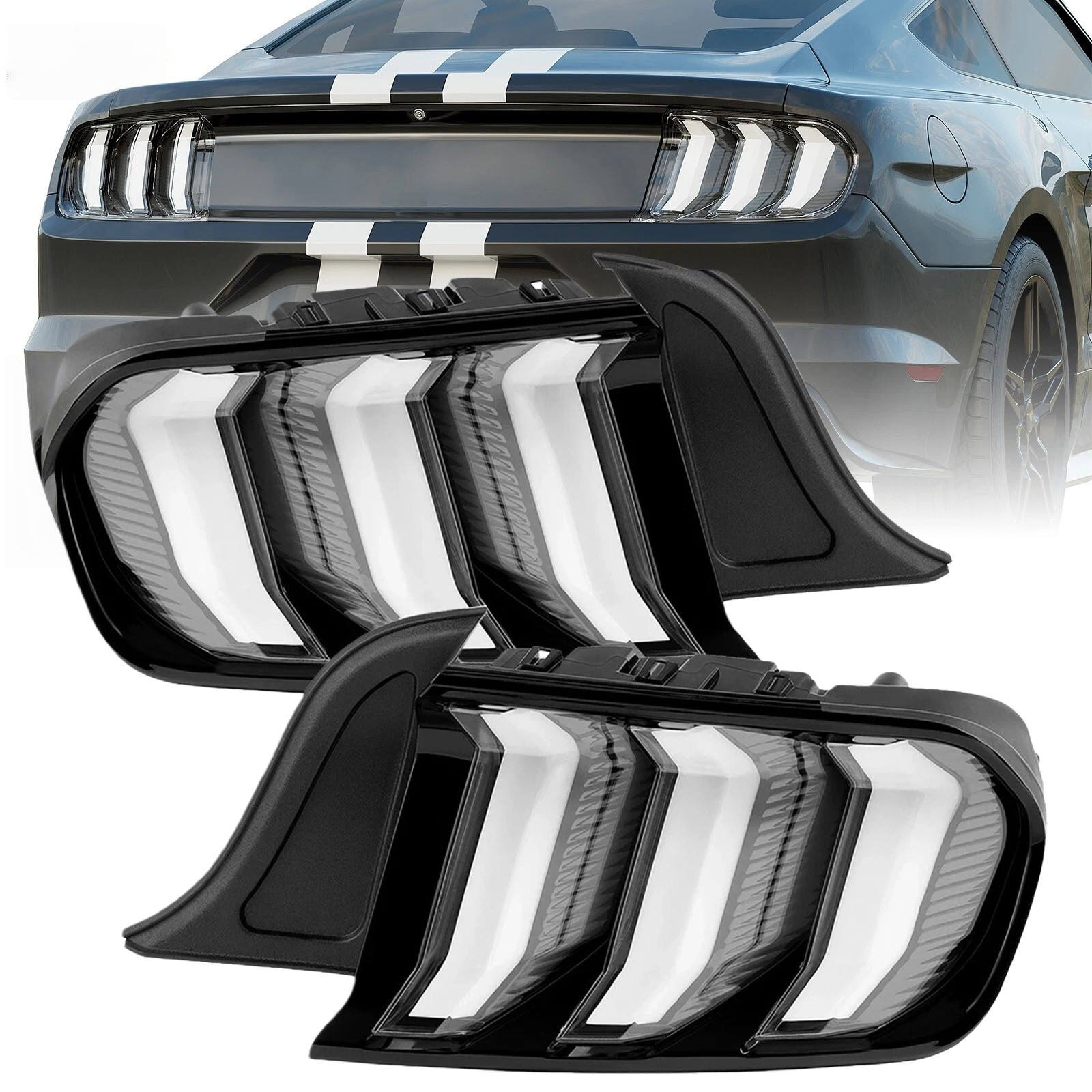 Set LED Tail lights For 2015-2022 Ford Mustang Euro Style w/ Sequential Signals