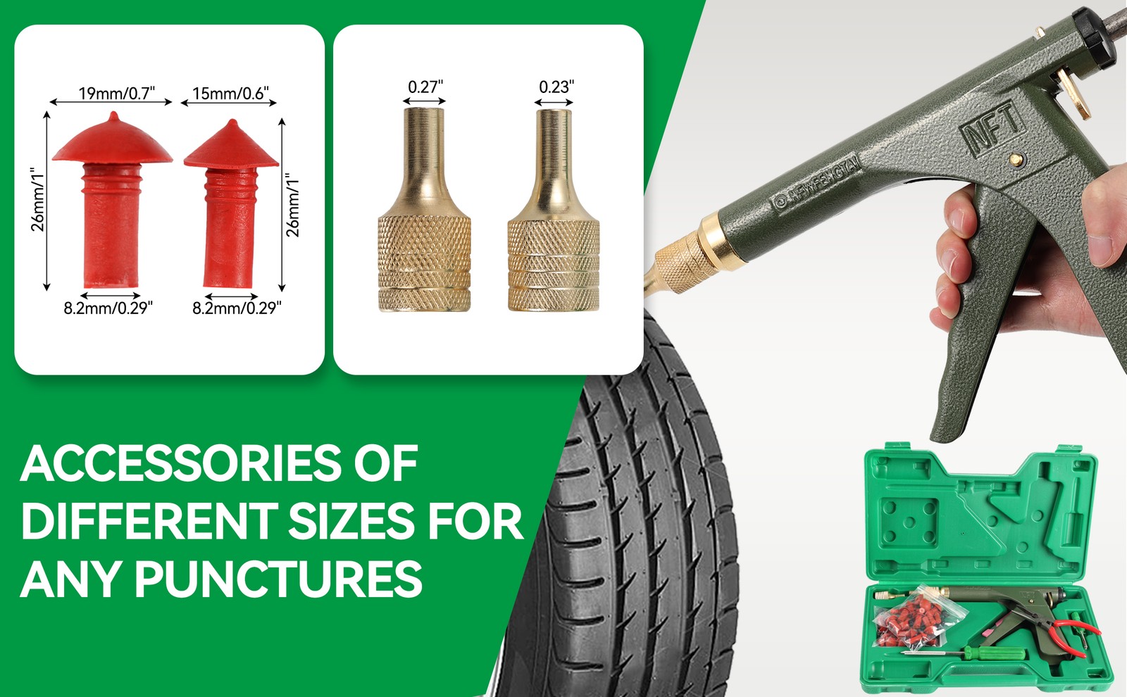 72pcs Tire Wheel Repair Gun Kit Mushroom Plug Probe Nozzle Tire Plugger Tubeless