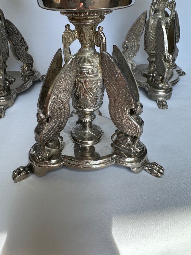 Vintage Neoclassical Silverplate - Mythical Sphinx Figural Support Bowls