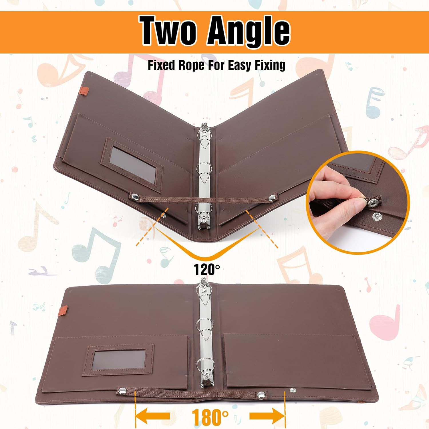 Sheet Music Folder 3 Ring Brown 13" X 9.8" Large PU Leather Choir Folder Hand