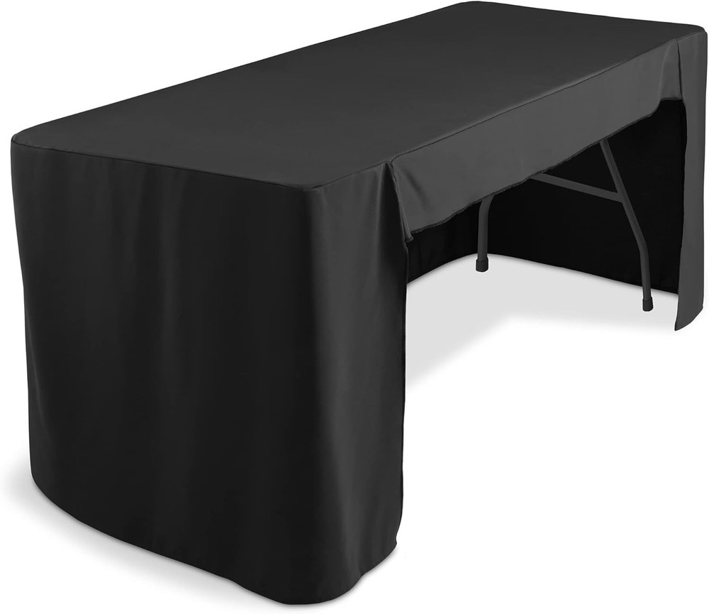 6' Trade Show Table Cover - Open Back Fitted Tablecloth - Black