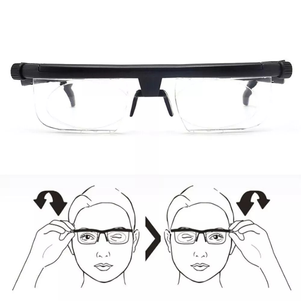 Dial Adjustable Glasses Variable Focus For Reading Distance Vision Eyeglasses US