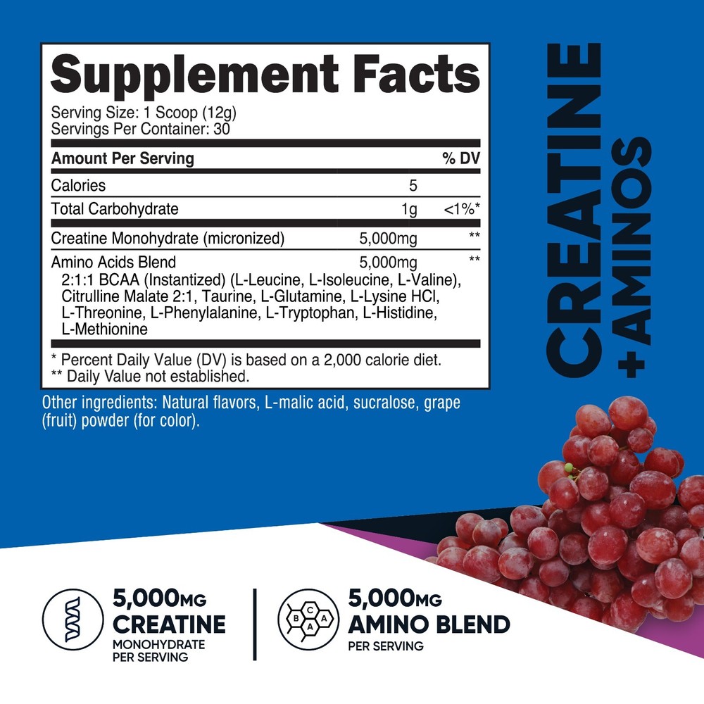 Nutricost Creatine + Aminos 30 Servings (Grape Flavored)