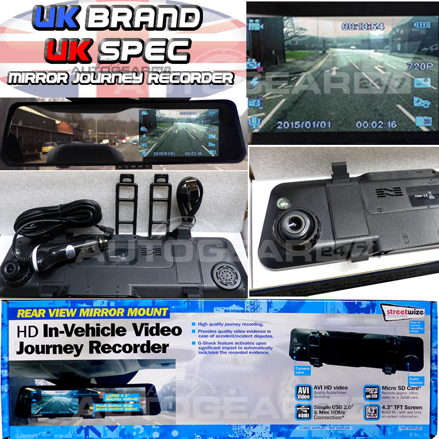 Rear view Mirror Mount Camera in Car CCTV Driving Video HD 4.3" Journey Recorder