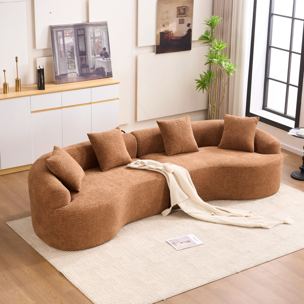 Compression Sponge Sofa Orange Curved Modular Sectional, 30D High-Density Chen