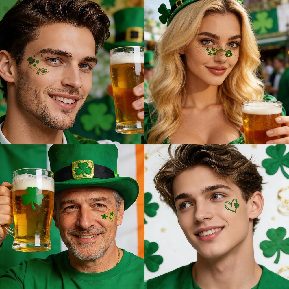 28PCS St. Patrick's Day Glitter Face Temporary