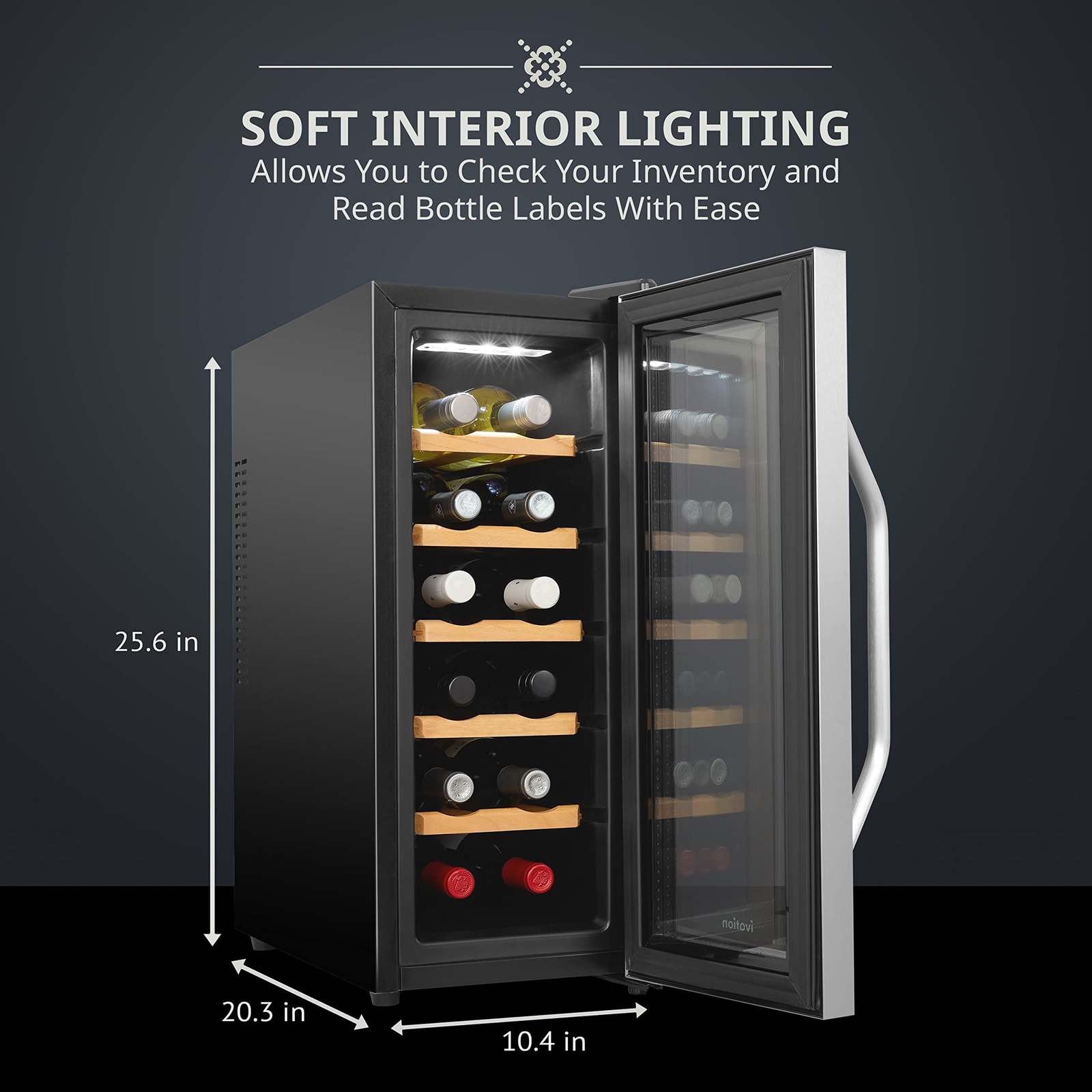 Ivation 12-Bottle Wine Fridge Freestanding, Thermoelectric Wine Cooler, Silver