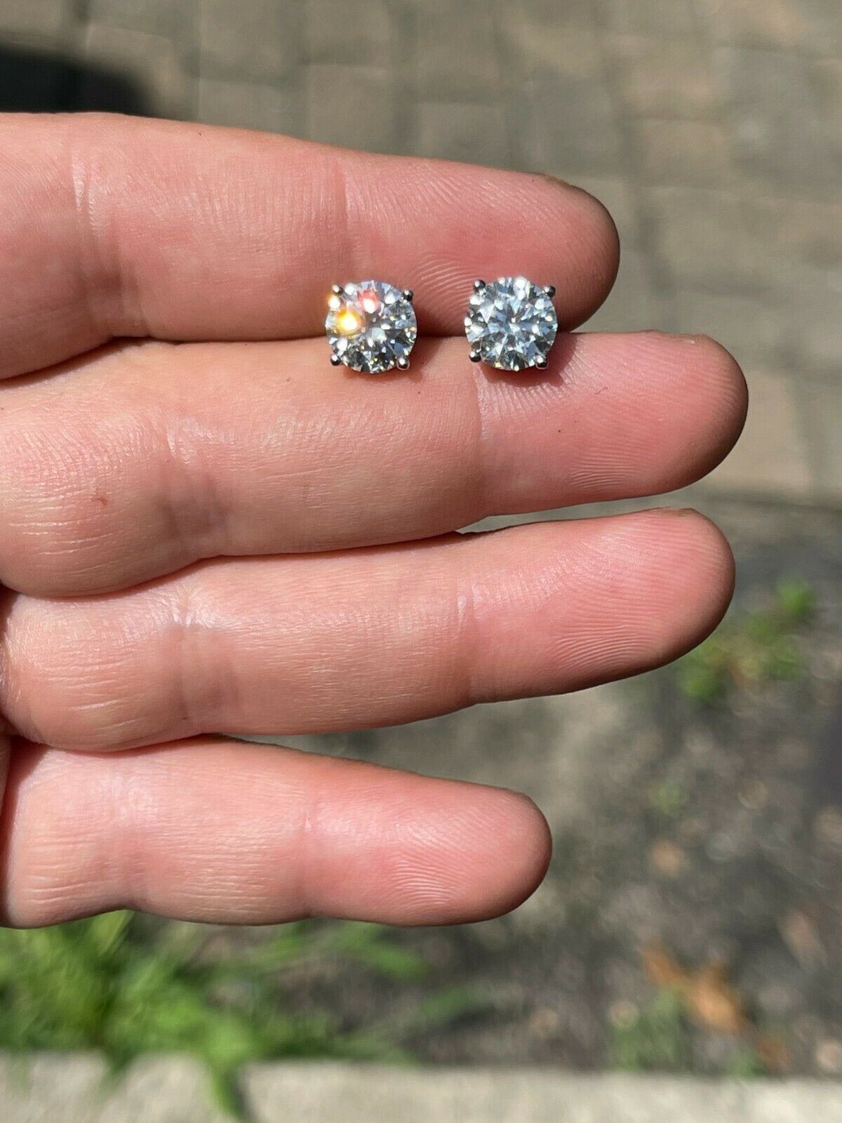 4ct TW Moissanite Screw Back Solitaire Stud Earrings - GRA Certified D VVS1 8mm