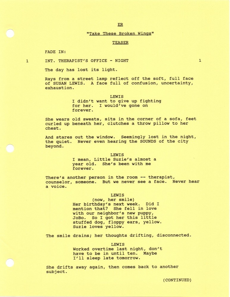 *ER - TAKE THESE BROKEN WINGS (1996) Revised First Draft Script DTD 03/20/96