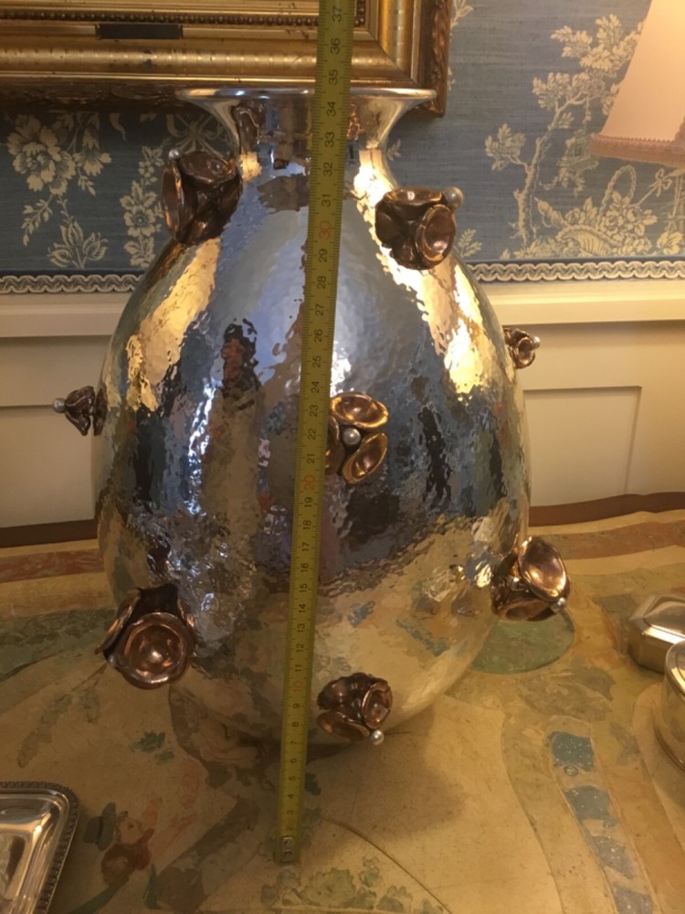 solid silver italian 1930 art deco vase, mixed metals probably GENAZZI unsigned