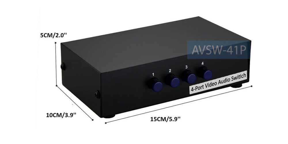 Composite AV Selector Switch – 4 RCA Inputs to 1 Output Video Audio Switch