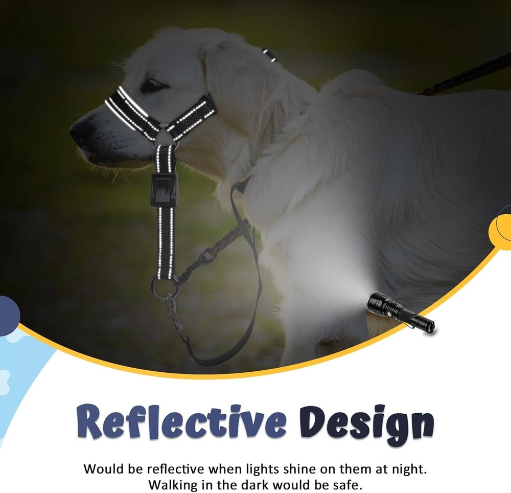 Dog Head Collar, Soft No Pull Head Halter, Reflective Muzzle Leash