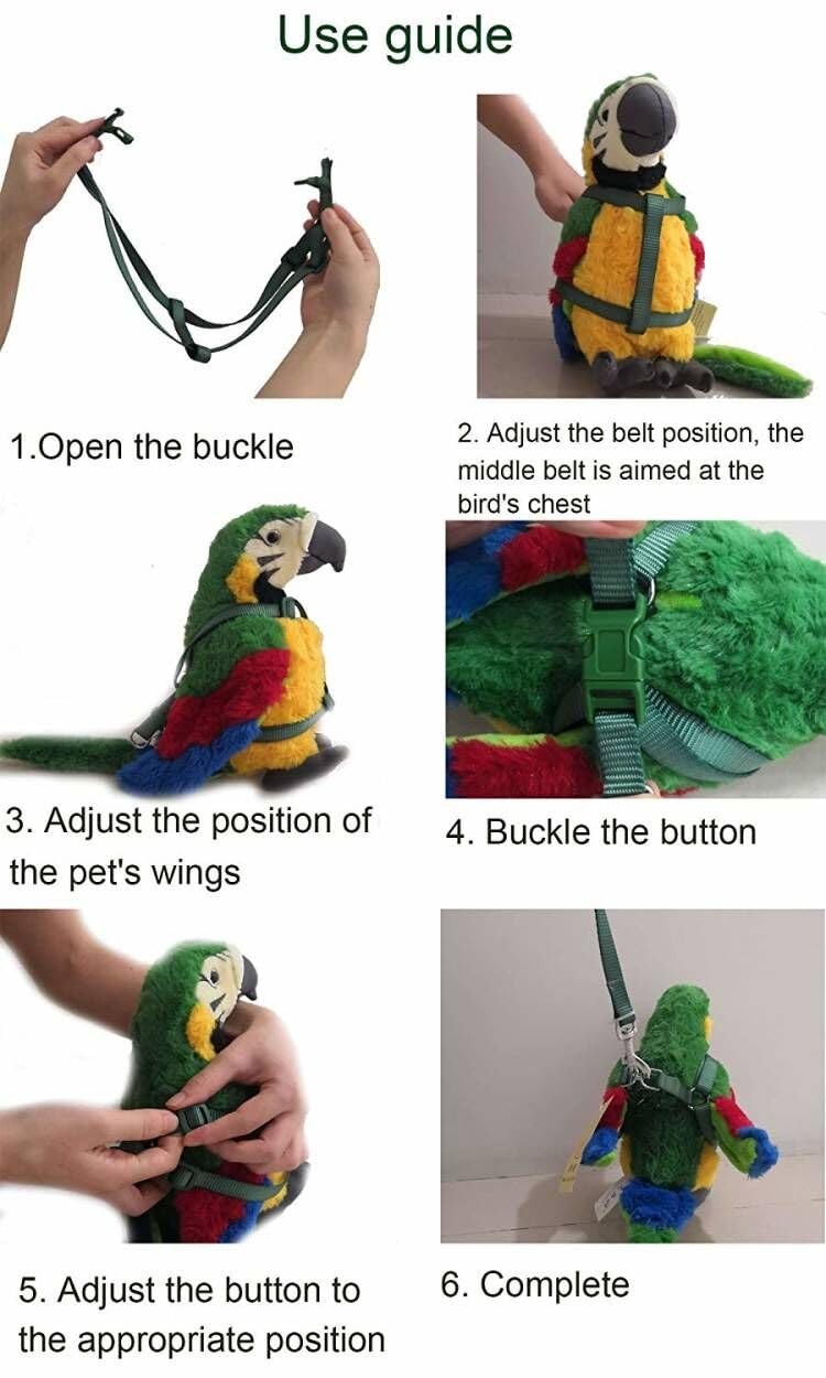 Hypeety Pet Bird Harness and Leash with Buckle Adorable Rainbow Design Safe P...