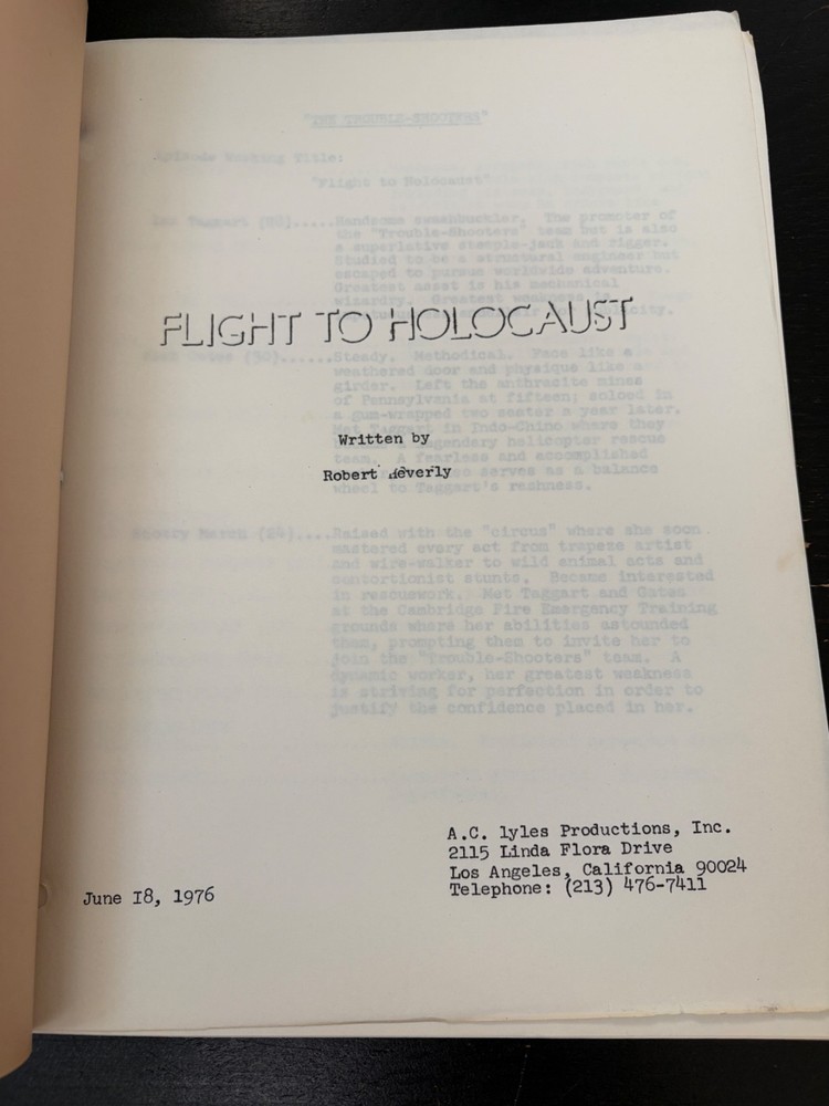 FLIGHT TO HOLOCAUST MADE FOR TV MOVIE SCRIPT 1976 ORIGINAL SCRIPT PATRICK WAYNE