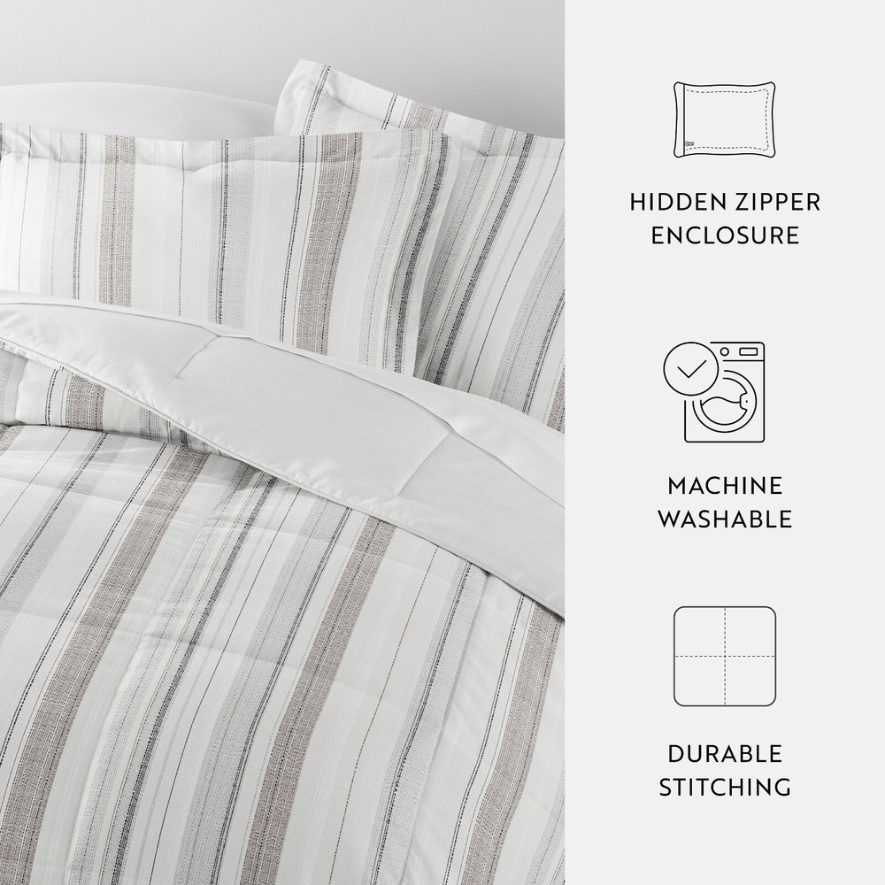 Kaycie Gray Striped Patterned Reversible Comforter Set
