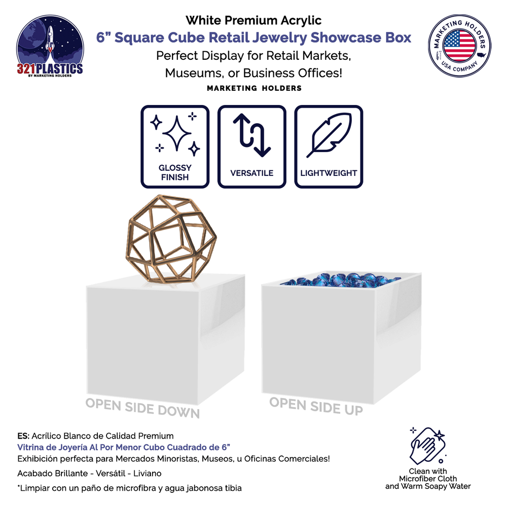 6" Acrylic Display Riser Box White Square Product Bin or Pedestal