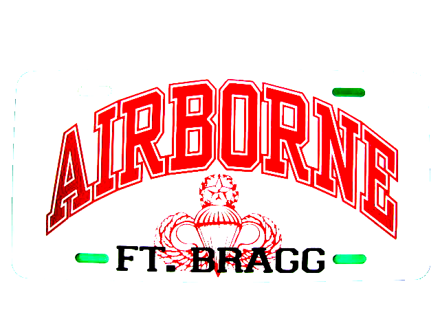 License Plate, AIRBORNE w/Master Wing-Ft. Bragg, NC-NEW