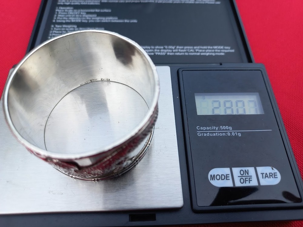Solid silver Chinese dragon napkin ring with hallmarks
