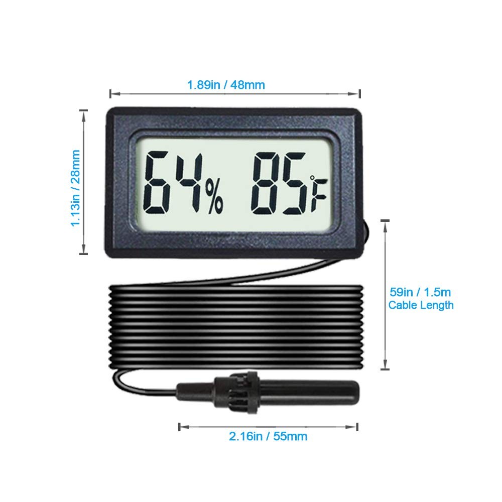 2-Pack Mini Digital Hygrometer Thermometer Gauge with Probe LCD Display Black