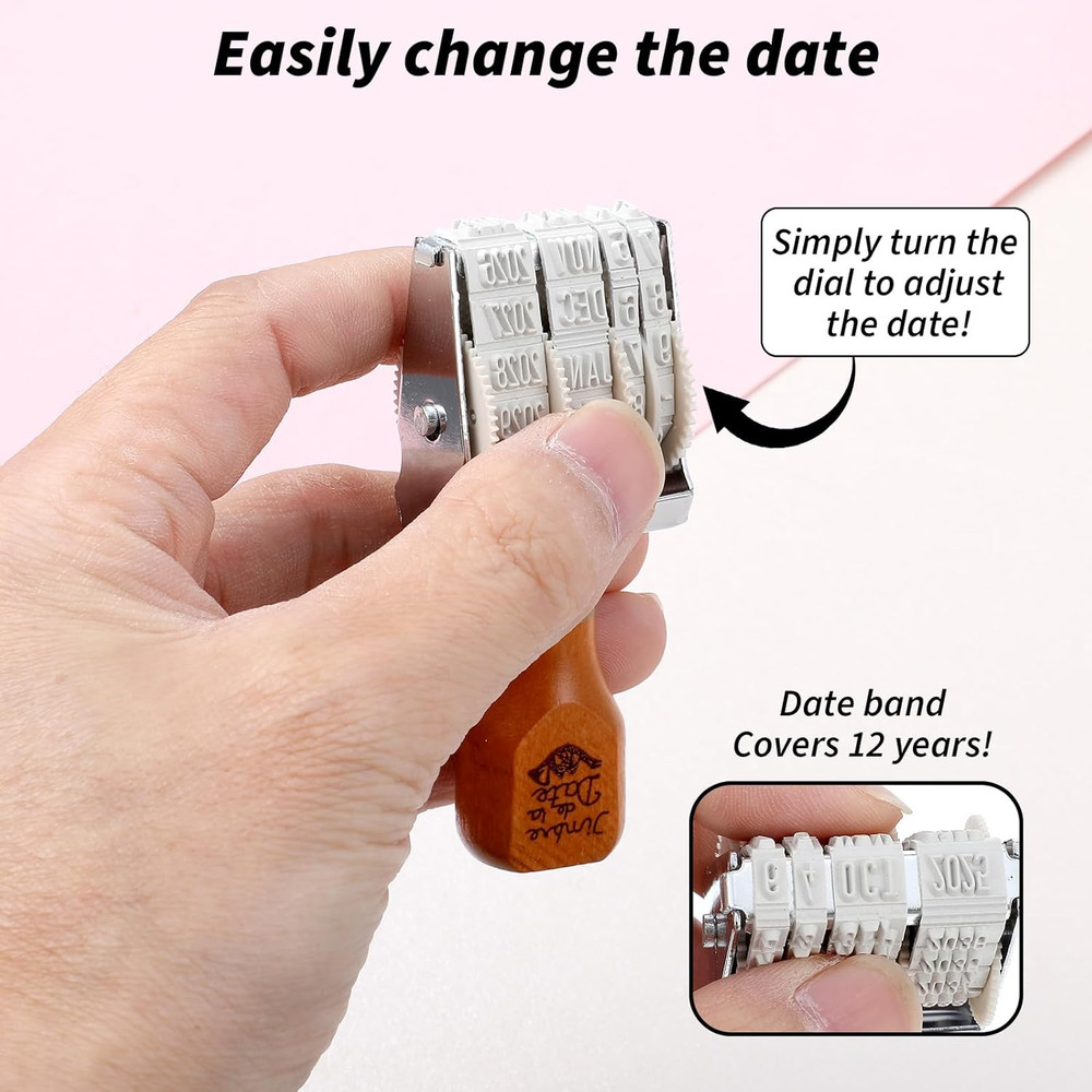 Roller Date Stamp, Retro Date Stamper Inking Day Month Year, Adjustable Dates St