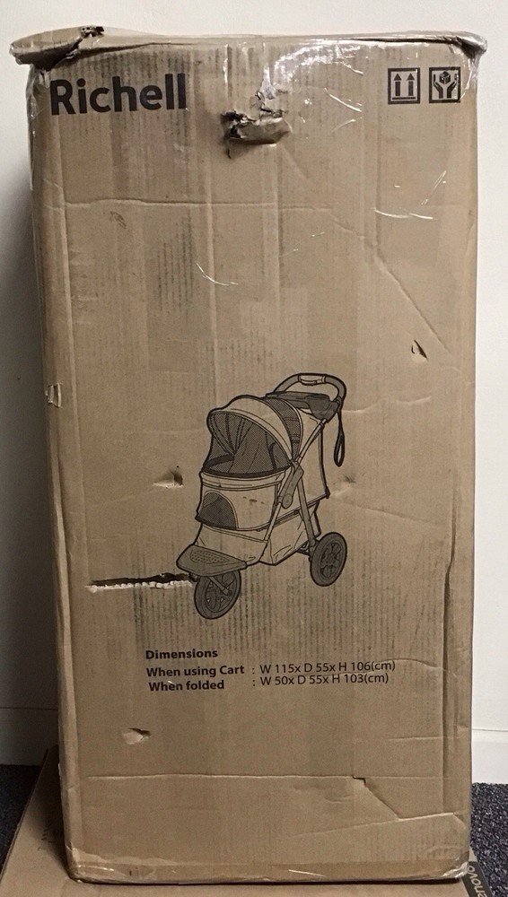 Richell Easy Collapsible Jogging Dog & Cat Stroller In Gray