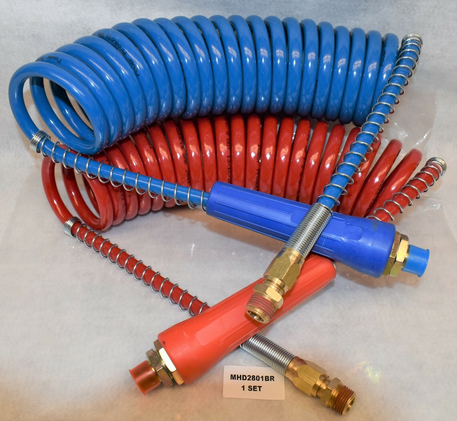 COMMERCIAL TRUCK 15FT BLUE & RED COILED AIR HOSES W/ 12IN LEADS - MHD2801BR