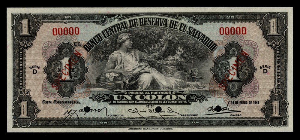 El Salvador P75v3 Specimen Banknote