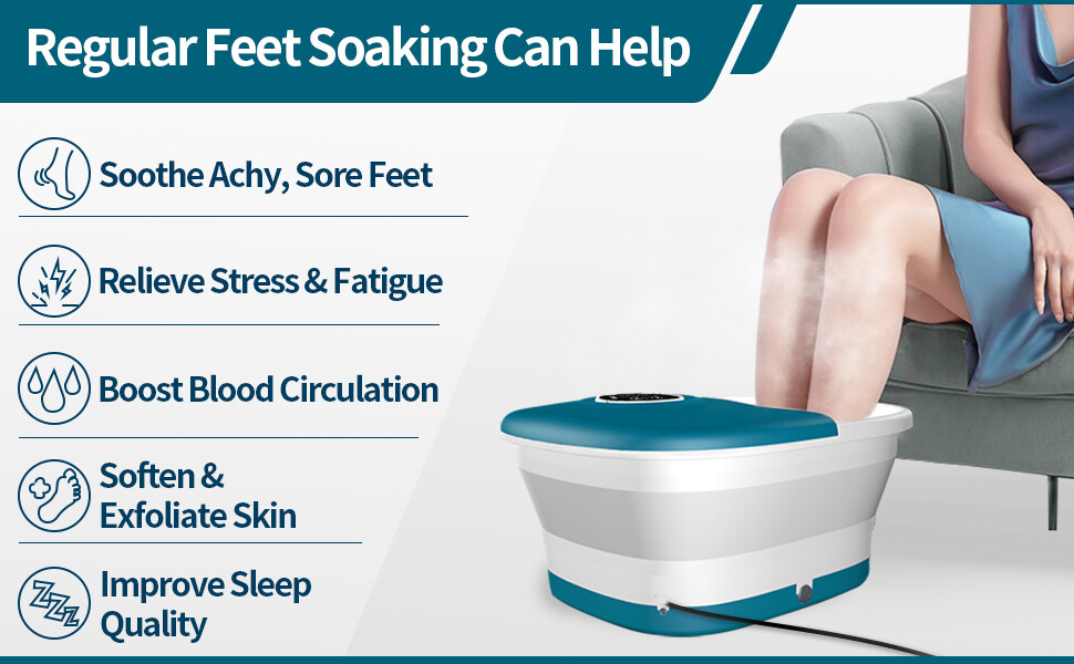 Collapsible Foot Spa Bath with Heat - Remote Temperature Control Bubbles (BLUE)