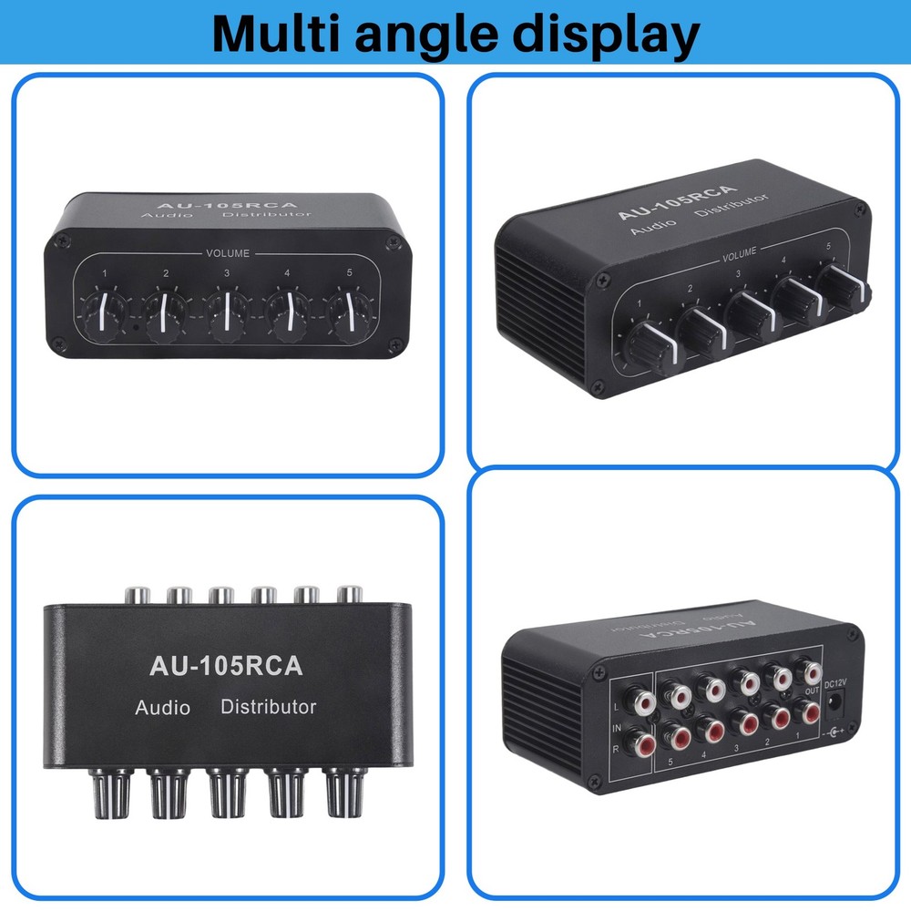 5CH Audio Distributor Stereo Audio Mixer 1 Input 5 Output Splitter for 7647