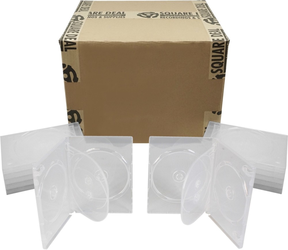 (100) DV4R14CLWT 4-Disc Capacity Clear Quad Replacement DVD CD Storage Case Box