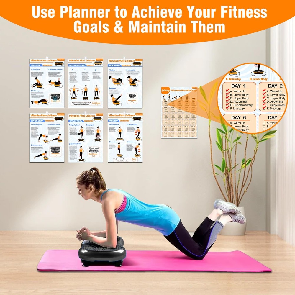 Vibration Plate Exercise Machine Poster 6 Workout Guide 2 Planner Charts Set
