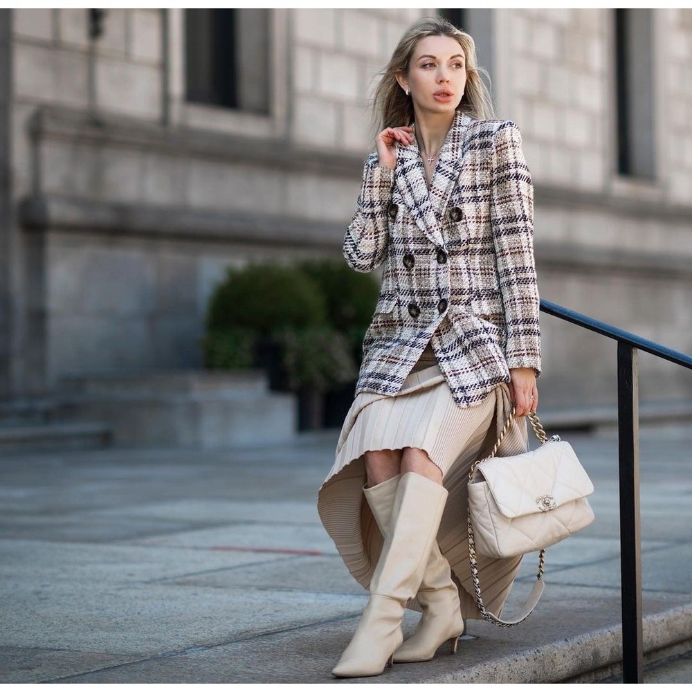 ZARA Wool-Blend Double Breasted Plaid Blazer NWT