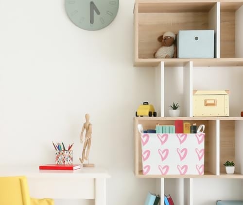 Rectangular Basket Empty, Storage Bin, Waterproof Book Box with 1 Pink Heart