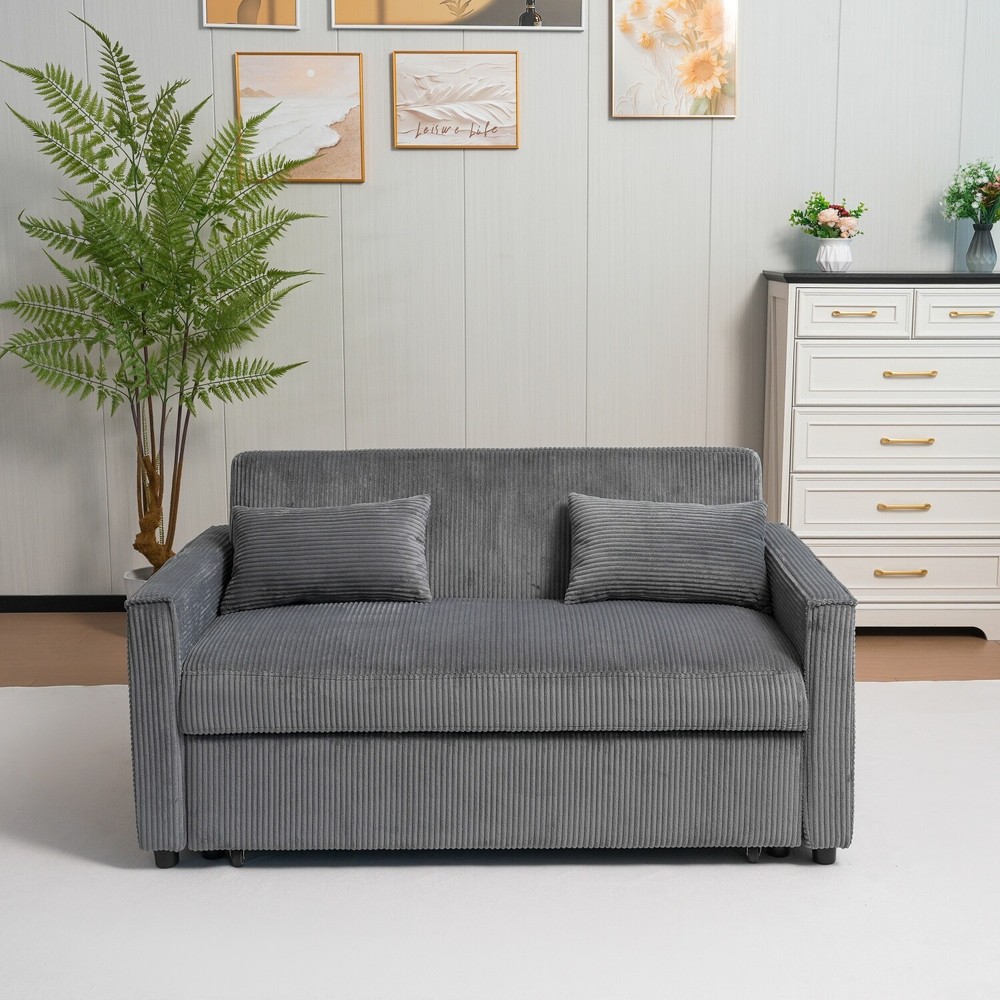 Convertible Sleeper Sofa Bed Loveseat 2 Seater Couch with Pull Out Bed Gray/Blue