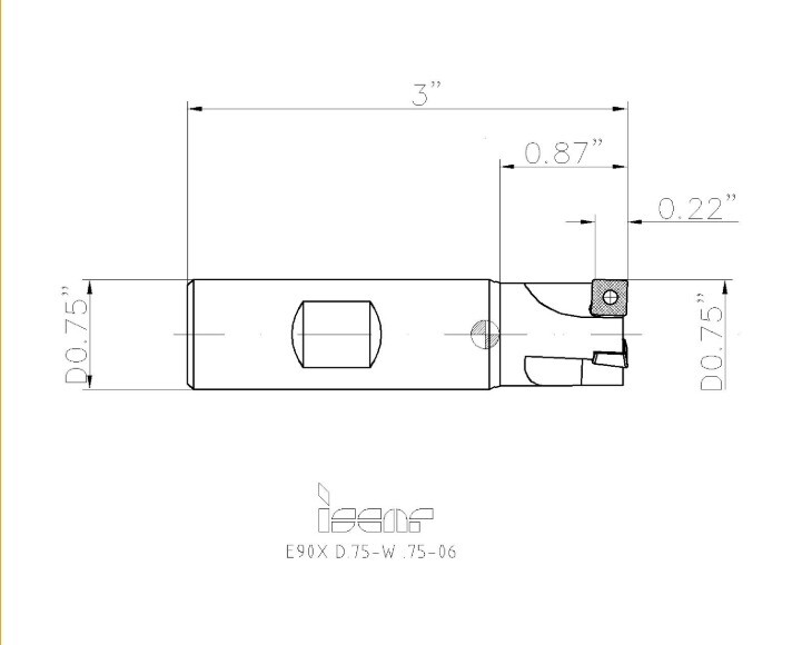 Iscar E90X D.75-W.75-06 3/4" Indexable End Mill 3" OAL