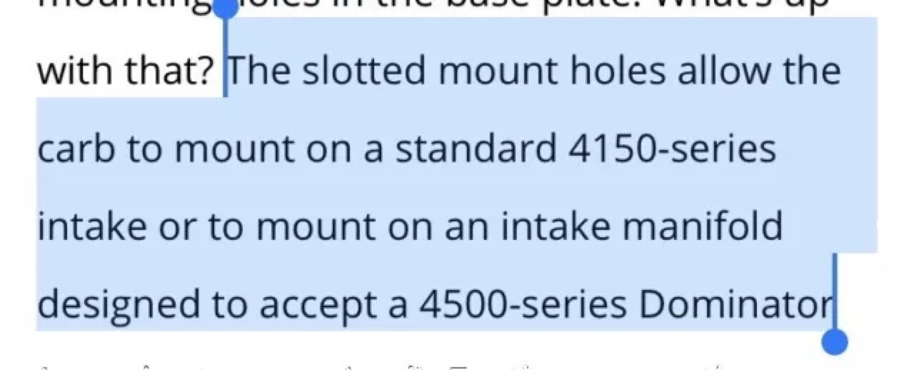 1/2” Blend 4500 Intake to 4150 Carburetor Adaptor Specific For Holley Ultra Xp