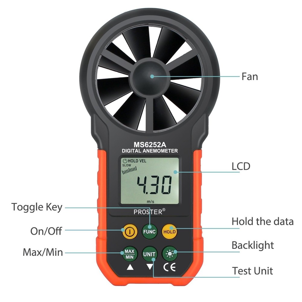 Handheld Digital - Portable Wind Speed Meter CFM Meter Wind Gauge Anemometer