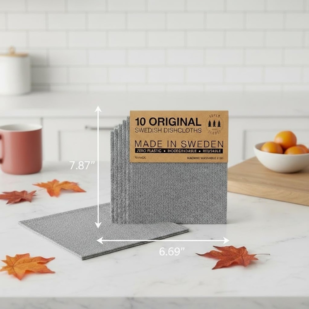 10 Pack Swedish Dishcloths for Kitchen 100% Biodegradable &Compostable Reusable
