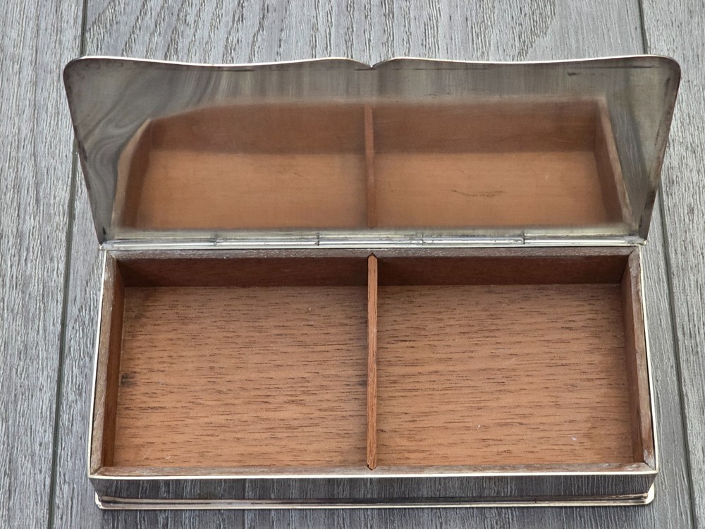 Vintage Wallace 262 Silverplate Cigarette Box Wood Lined Presentation Gift Box