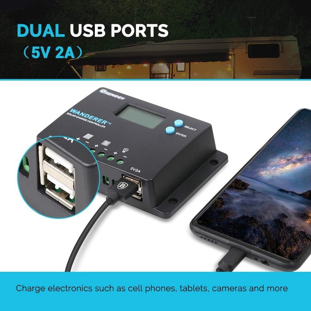 Wanderer 10A Solar Controller - Efficient PWM Design with Waterproof Housing