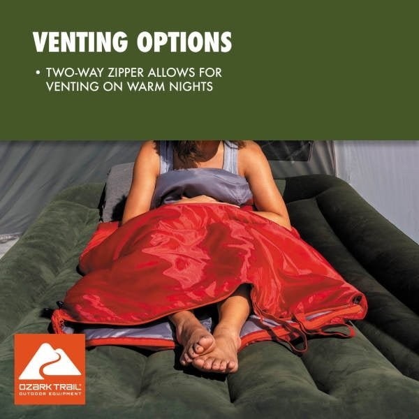 Ozark Trail 50F Sleeping Bag Rectangular Design Compact & Portable