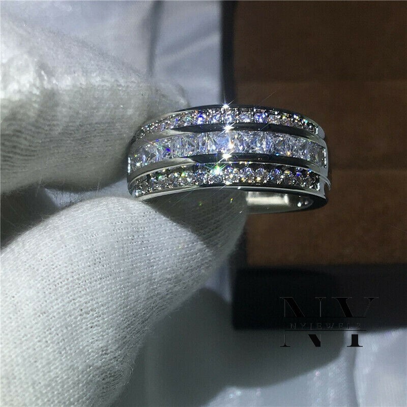 Unique Eternity Wedding Band 1.5CT Princess & Round Cut 14K White Gold For Women