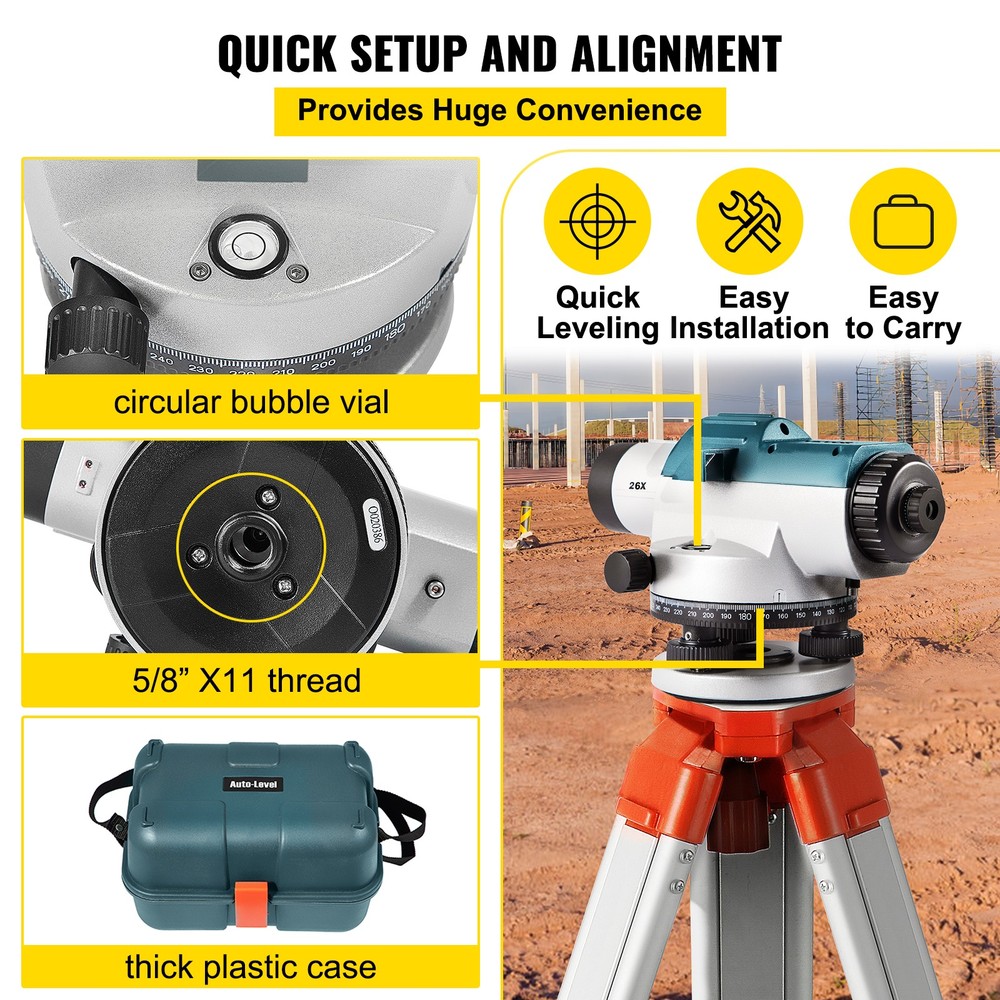 VEVOR Automatic Optical Level 26X Optical Level Kit Waterproof w/Compensator