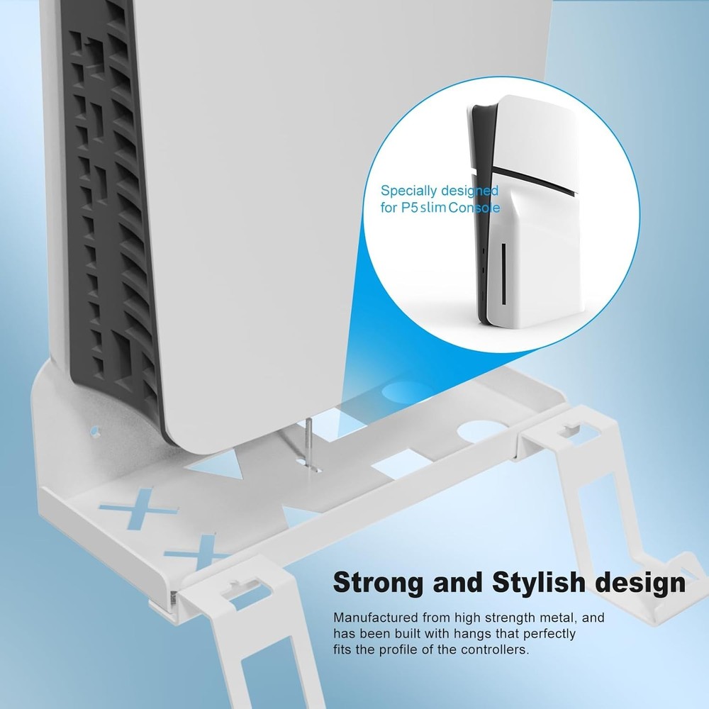 Wall Mount Kit Compatible with Mini PS5 Slim, Stand Shelf with Controller Holder