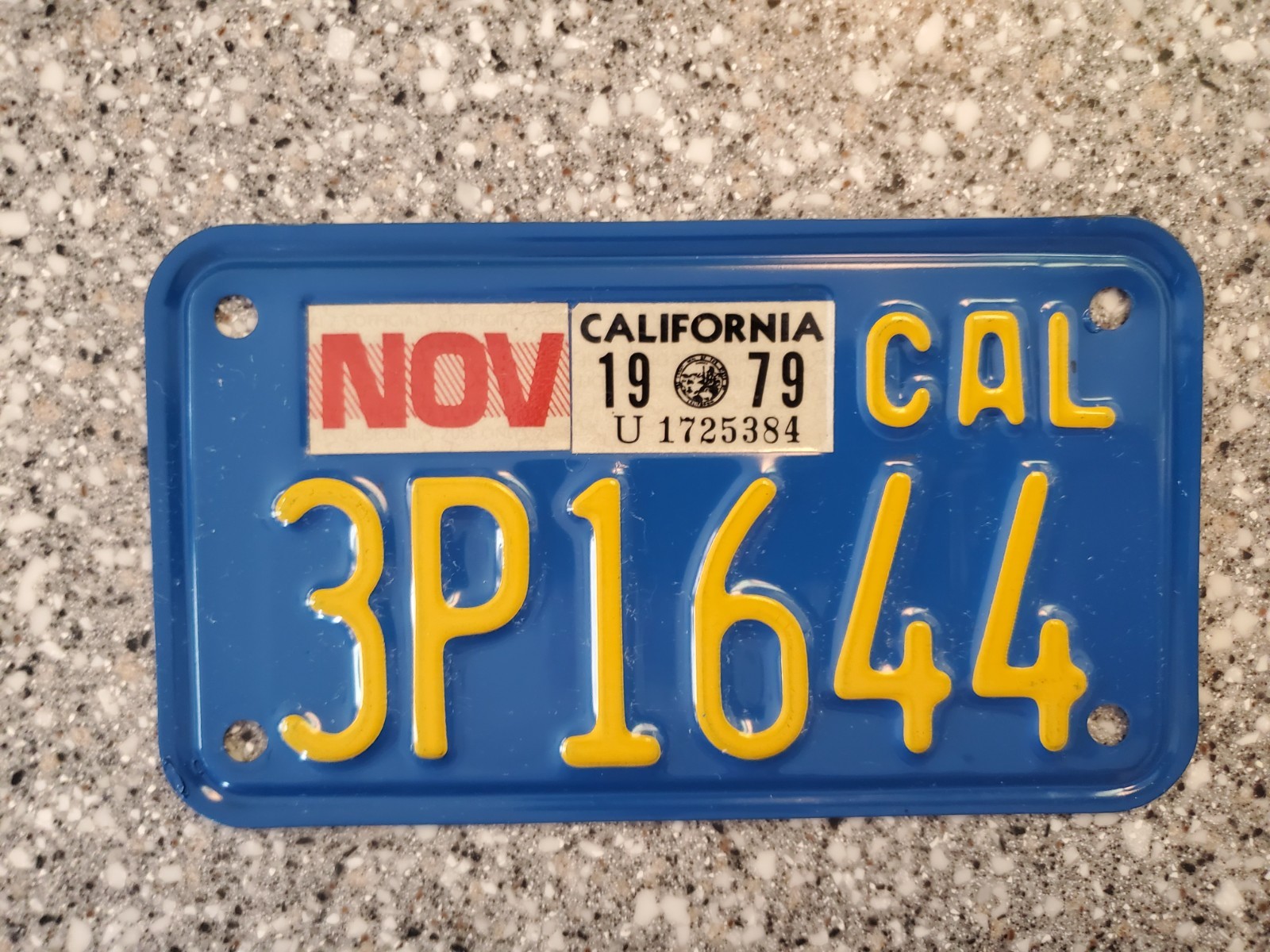 1970 California Motorcycle License Plate, 1979 Validation, DMV Clear, EX