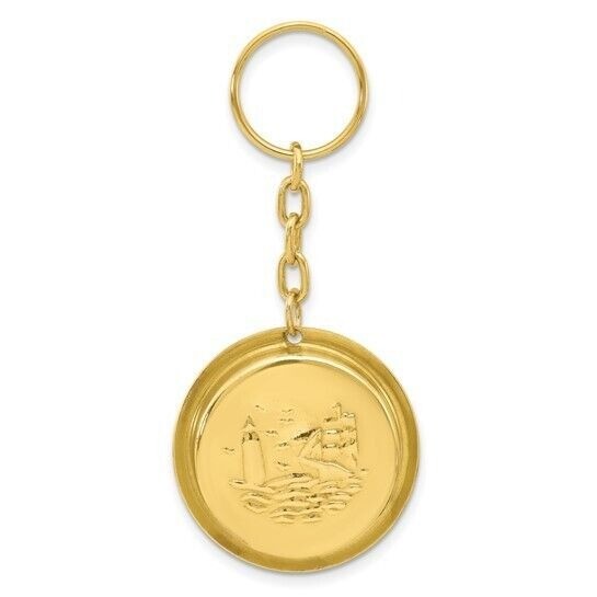 Brass Nautical Compass Key Ring With Lighthouse Design