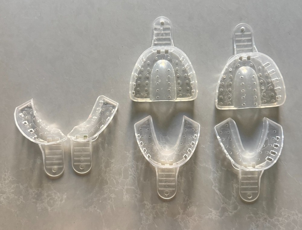 Plasdent Crystal Impression Trays (2 Upper, 2 Lower, 2 Quad) - Perforated, Clear